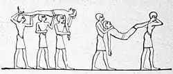 Die Gartenlaube (1886) b 762_2.jpg Männer, die nach dem Gastmahle trunken fortgetragen werden. Aus einem Grabe in Theben