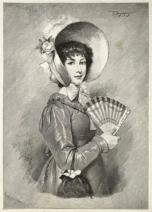 Die Gartenlaube (1886) b 801.jpg Aus der Biedermayerzeit. 1820. Von R. Beyschlag Nach einem Lichtdruck im Verlag von F. A. Achermann in München.