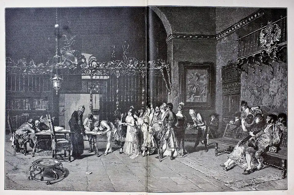 Die Gartenlaube (1886) b 808.jpg Spanische Hochzeit Nach dem Oelgemälde von José Maria Fortuny Photogravure im Verlag von Gonpil u Comp. (Boussod, Baladon u. Comp.) Berlin und Paris.