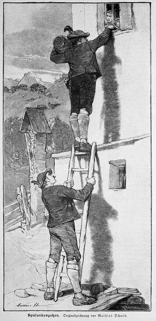 Die Gartenlaube (1887) b 008.jpg Spalunkesgehen. Originalzeichnung von Mathias Schmid.