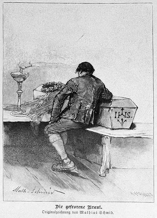 Die Gartenlaube (1887) b 034.jpg Die gefrorene Braut. Originalzeichnung von Mathias Schmid.