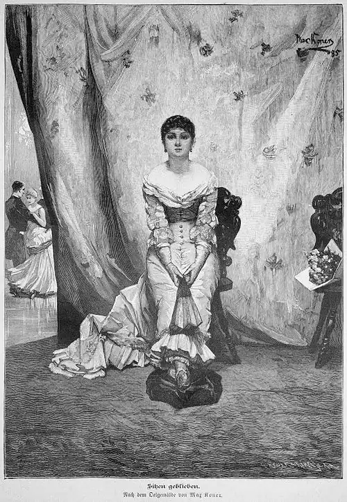 Die Gartenlaube (1887) b 081.jpg Sitzen geblieben. Nach dem Oelgemälde von Max Koner.