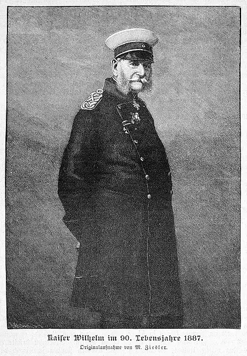 Die Gartenlaube (1887) b 189.jpg Kaiser Wilhelm im 90. Lebensjahre 1887. Originalaufnahme von M. Ziesler.
