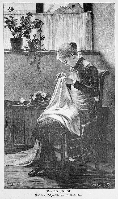 Die Gartenlaube (1887) b 249.jpg Bei der Arbeit. Nach dem Oelgemälde von W. Auberlen.