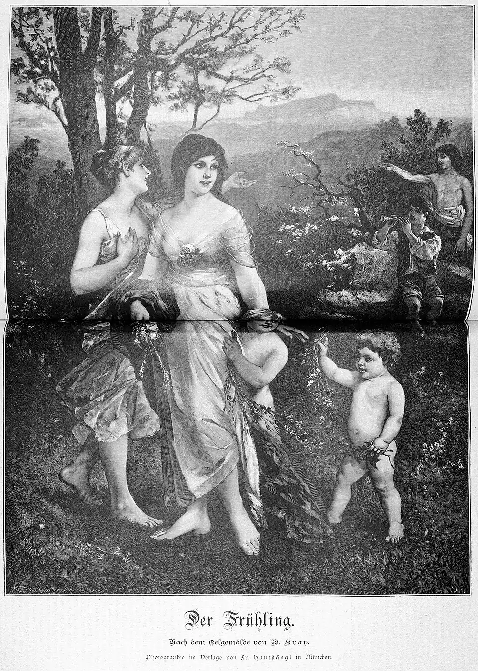 Die Gartenlaube (1887) b 276.jpg Der Frühling. Nach dem Oelgemälde von W.&nbsp;Kray. Photographie im Verlage von Fr.&nbsp;Hanfstängl in München.