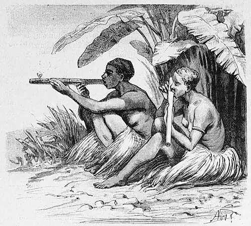 Die Gartenlaube (1887) b 296 1.jpg Baubauraucherinnen auf Samarai (Dinner-Insel).