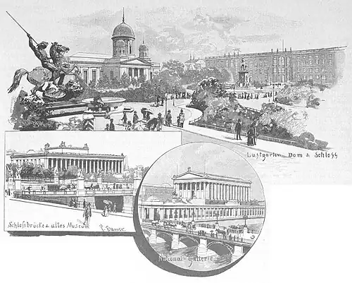 Die Gartenlaube (1888) b 111.jpg Lustgarten Dom und Schloss, National-Gallerie, Schlossbrücke & altes Museum