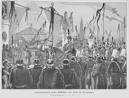 Die Gartenlaube (1888) b 209.jpg Leichenbegräbniß Kaiser Wilhelms: Die Spitze des Trauerzuges