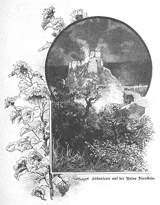 Die Gartenlaube (1888) b 396.jpg Höhenfeuer auf der Ruine Dürnstein