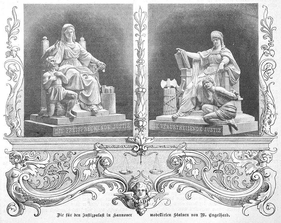 Die Gartenlaube (1888) b 689.jpg Die für den Justizpalast in Hannover modellierten Staturn von W. Engelhard