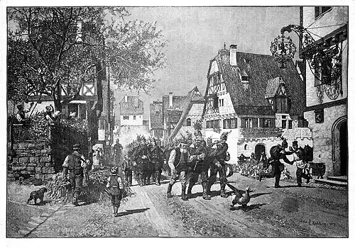 Die Gartenlaube (1889) b 617.jpg Der Marsch durch das Heimathdorf (S)
