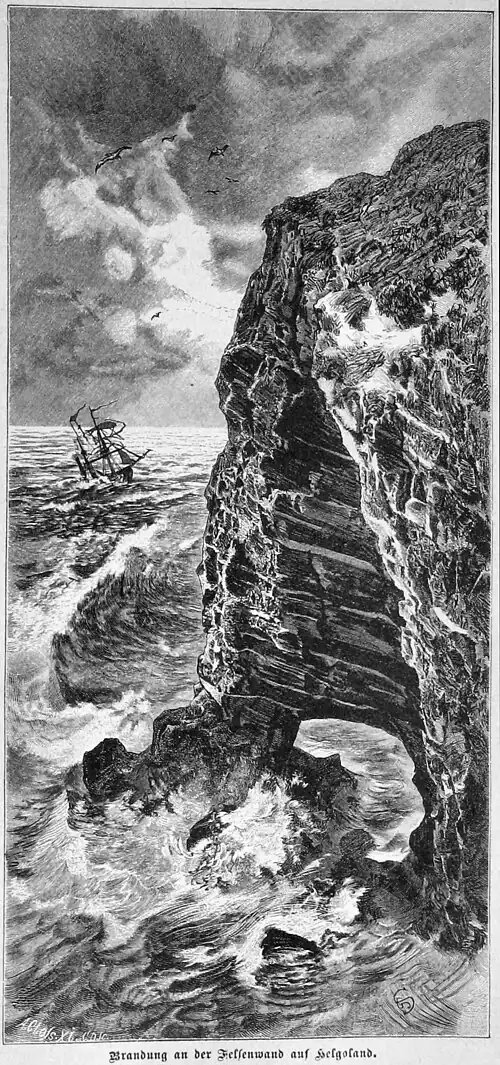 Die Gartenlaube (1890) b 465.jpg Brandung an der Felsenwand auf Helgoland