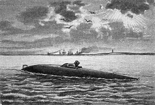 Die Gartenlaube (1890) b 484_1.jpg Spanisches Torpedoboot auf der Reede vor Anker