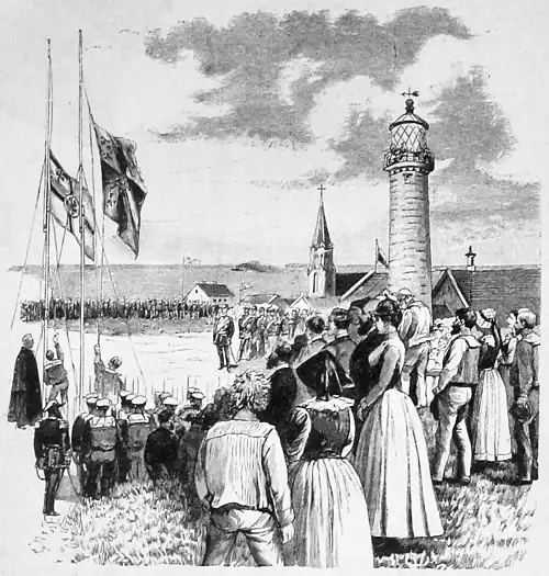 Die Gartenlaube (1890) b 610.jpg Das Aufziehen der Kaiserstandarte auf Helgoland