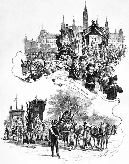 Die Gartenlaube (1890) b 622.jpg Festwagen der „Austria“. Festwagen der „Bindobona“