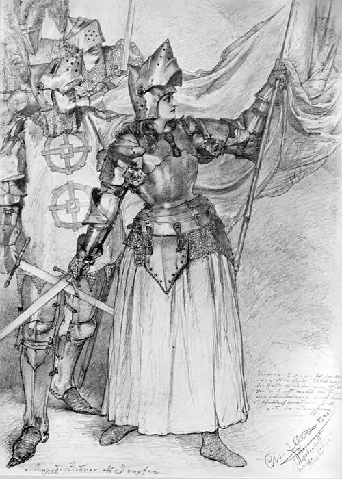 Die Gartenlaube (1890) b 709.jpg Die Meininger: Amanda Lindner als Jungfrau von Orleans