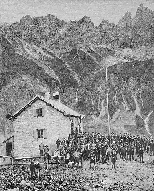Die Gartenlaube (1892) b 121.jpg Die Eröffnung der Kemptner Hütte in den Algäuer Alpen