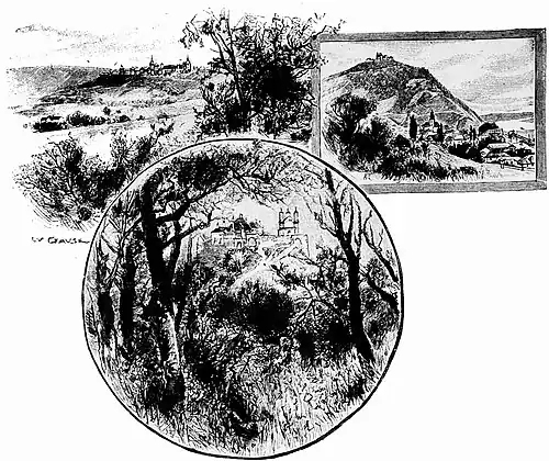 Die Gartenlaube (1892) b 146 1.jpg Der Kahlenberg. Leopoldsberg. Blick auf den Leopoldsberg und das Kahlenbergerdörfl
