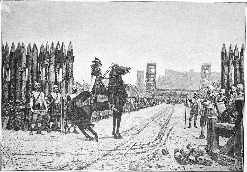 Die Gartenlaube (1892) b 397.jpg Vercingetorix ergibt sich dem Cäsar (S)