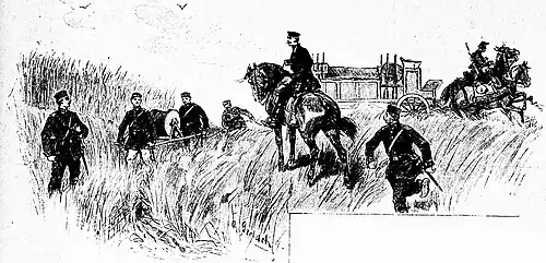 Die Gartenlaube (1892) b 765 1.jpg Beim Legen eines Feldtelegraphen