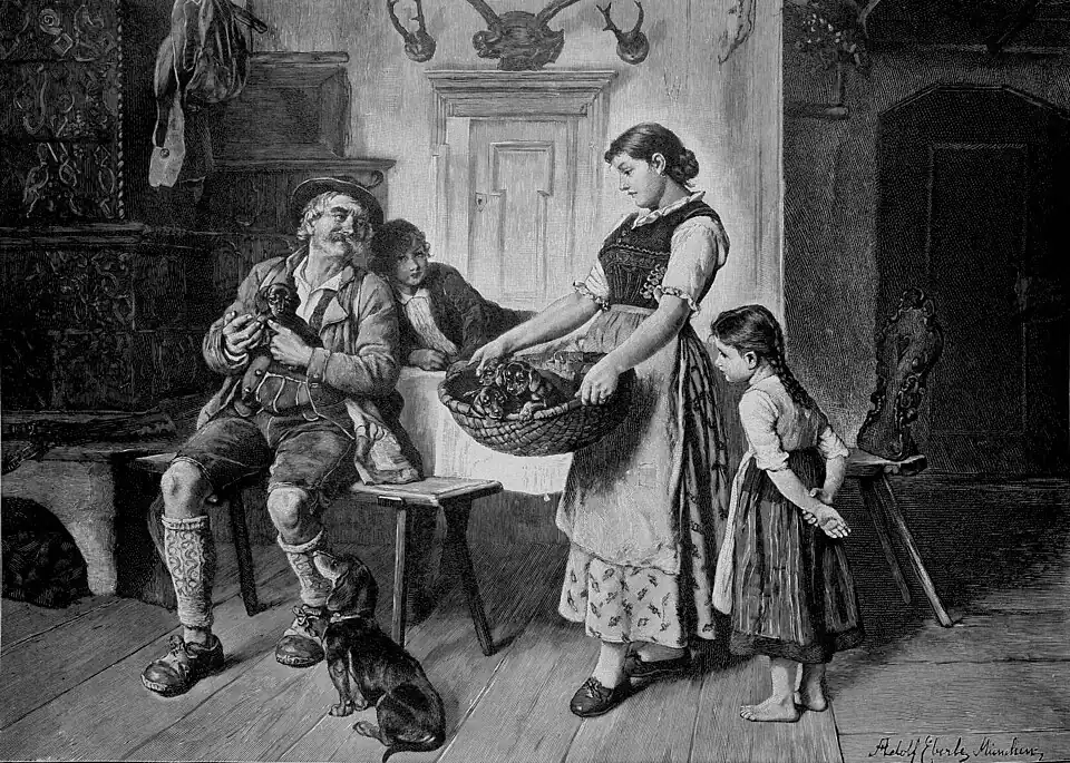 Die Gartenlaube (1893) b 081.jpg Reicher Nachwuchs Nach einem Gemälde von Ad. Eberle (S)