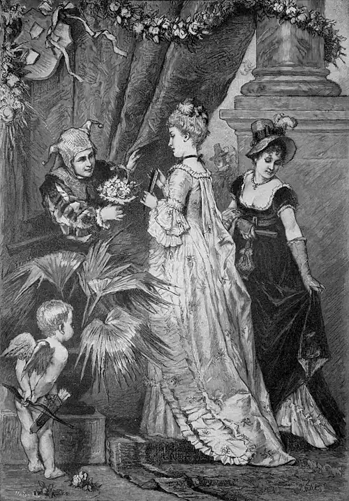 Die Gartenlaube (1893) b 089.jpg An der Pforte des Ballsaales Nach einer Zeichnung von R. Beyschlag (S)