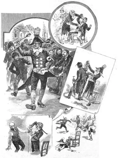 Die Gartenlaube (1893) b 099_2.jpg Doktor Eisenbart im Fastnachtsspiel Zeichnung von Fr. Bergen