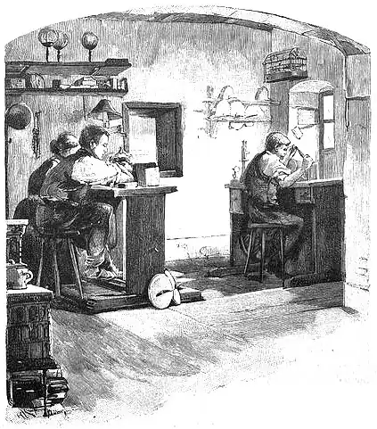 Die Gartenlaube (1893) b 109_2.jpg Das Polieren der fertigen Schmuckstücke
