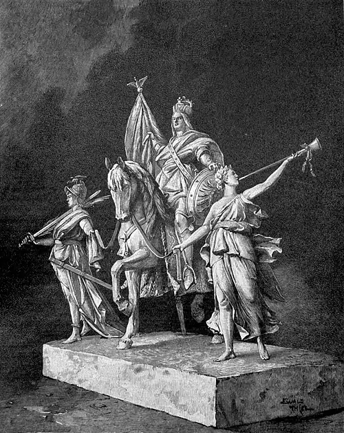 Die Gartenlaube (1893) b 133.jpg Die Germania für das Reichstagsgebäude in Berlin Nach dem Modell von Professor Reinhold Begas gezeichnet E. Thiel
