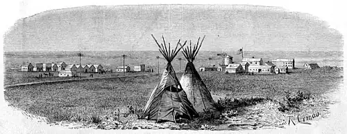 Die Gartenlaube (1893) b 154.jpg Ein entstehendes Prairiestädchen in Kansas Originalzeichnung von Rudolf Cronau