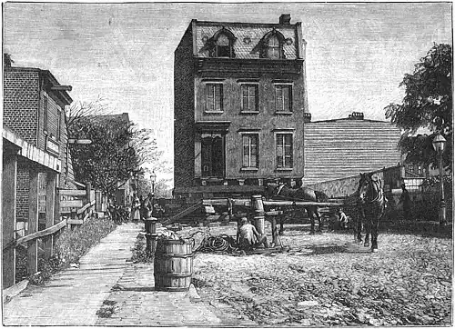 Die Gartenlaube (1893) b 269.jpg Ein wanderndes Haus in New-York Nach einer Augenblickaufnahme von W. F. G. Geiße in New-York