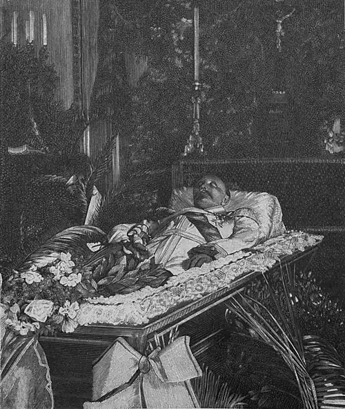Die Gartenlaube (1893) b 620_2.jpg Herzog Ernst auf dem Totenbett Nach einer Photographie von Rudolf Kühn in Erfurt und Friedrichsroda