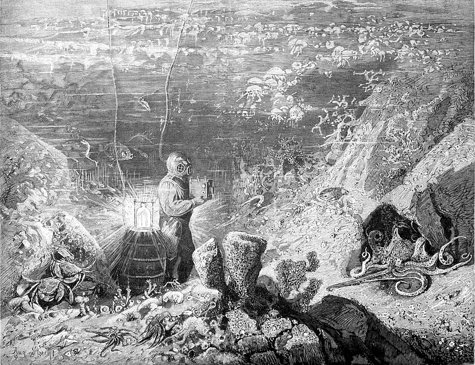 Die Gartenlaube (1893) b 757.jpg Der Photograph auf dem Meeresgrund Nach einer Zeichnung von August Specht