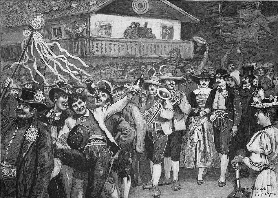 Die Gartenlaube (1894) b 641.jpg Vom Innsbrucker Volkstrachtenfest: Tiroler Bauernhochzeit (S)
