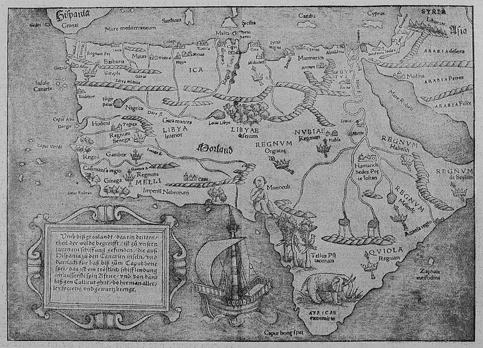 Die Gartenlaube (1895)_b_772.jpg Karte von Afrika nach Sebastian Münster a. d. Jahre 1546