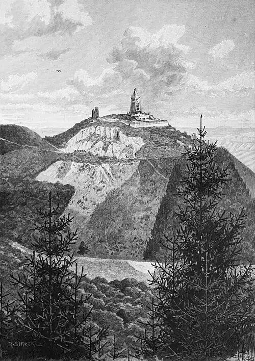 File:Die Gartenlaube (1896) b 0397.jpg (S) Der Kyffkäuser mit dem Denkmal Kaiser Wilhelm I. und dem Barbarossaturm Nach der Natur gezeichnet von R. Starcke