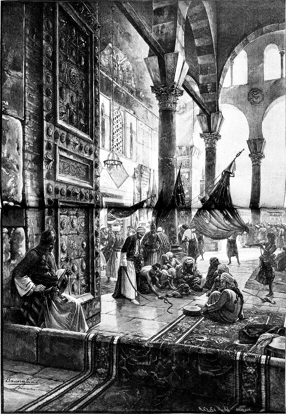 File:Die Gartenlaube (1896) b 0672.jpg (D) Vorbereitung zur Wallfahrt in der Vorhalle der Großen Moschee in Damaskus Nach dem Gemälde von G. Bauernfeind