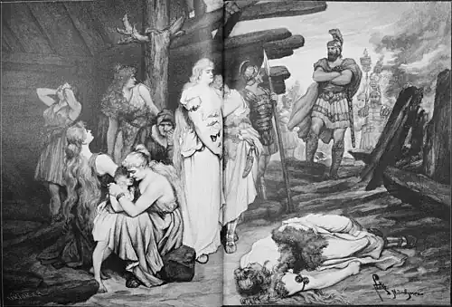 Die Gartenlaube (1897) b 072.jpg Gefangene Germaninnen. Nach einer Originalzeichnung von F. Leeke (D)