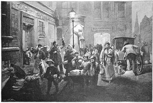 Die Gartenlaube (1897) b 081.jpg Wintermorgen in der Großstadt. Nach dem Leben gezeichnet von Fritz Gehrke (S)