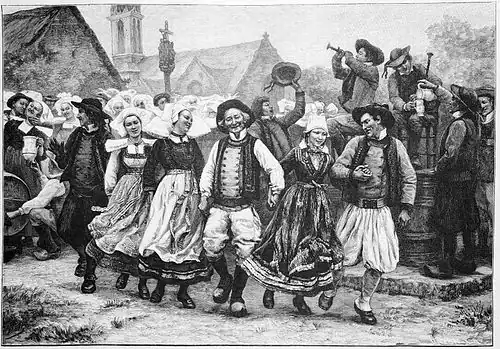 Die Gartenlaube (1897) b 141.jpg Bretonische Gavotte. Nach dem Gemälde von T. L. Deyrolle (S)