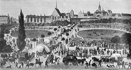Die Gartenlaube (1897) b 440.jpg Der Meßverkehr vor dem Grimmaischen Thor in Leipzig