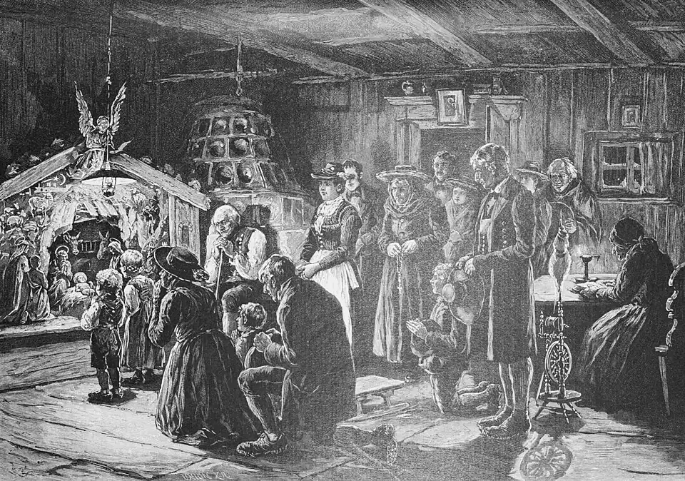 Die Gartenlaube (1897) b 813.jpg Weihnachtskrippe in Tirol (S) Nach einer Skizze von Franz Menter gezeihnet von Fritz Bergen