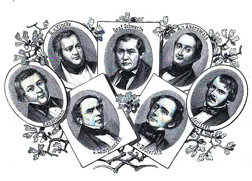 File:Die Gartenlaube (1898) b 0095.jpg G.v. Bincke, Graf Schwerin, A. v. Auerswald, Hansemann, L. Camphausen. v. Beckerrath, Mevissen