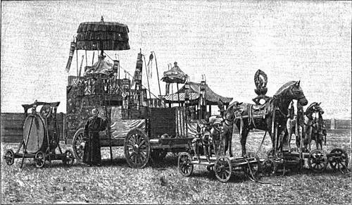 File:Die Gartenlaube (1898) b 0269.jpg Der Wagen des Götzen „Maidari“ Nach einer Aufnahme des photographischen Ateliers Petrow in Irvyzkossawsk
