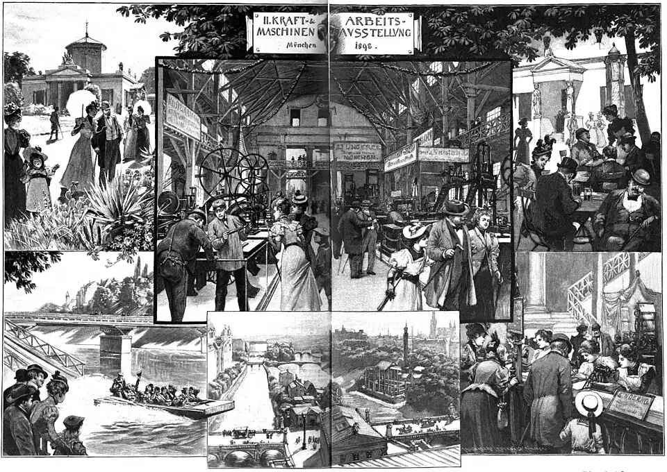 File:Die Gartenlaube (1898) b 0624.jpg (D) Bilder von der II. Münchener Kraft- und Arbeitsmaschinenausstellung Nach dem Leben gezeichnet von P. Hey