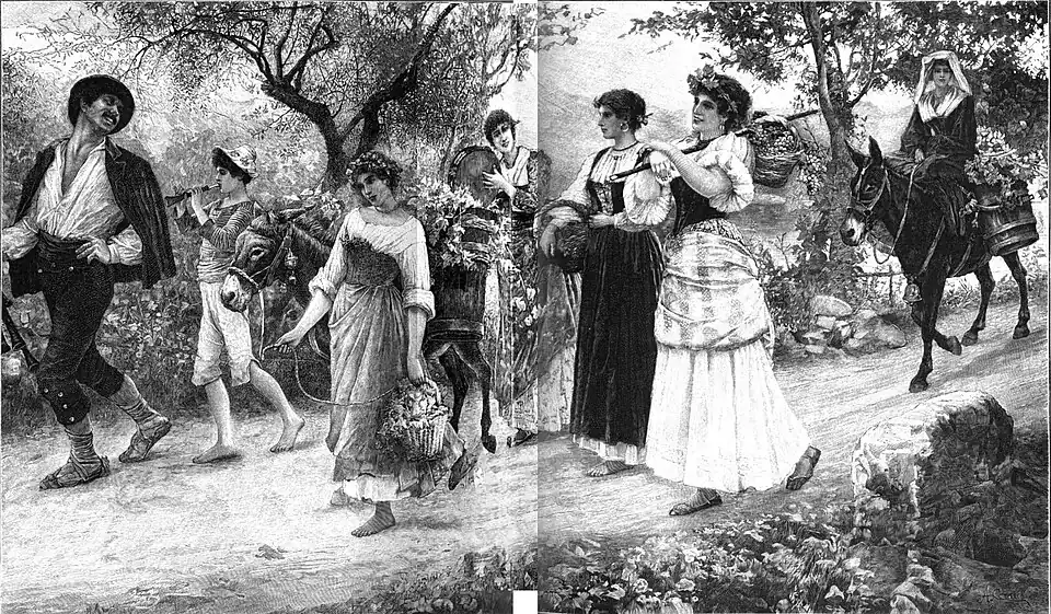 File:Die Gartenlaube (1898) b 0688.jpg Rückkehr von der Weinlese Nach dem Gemälde von A. Corelli