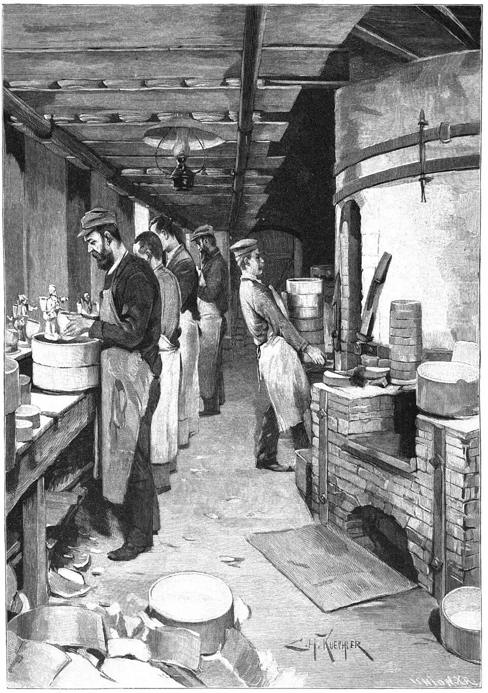 File:Die Gartenlaube (1898) b 0757.jpg (S) In der Porzellanfabrik: das Brennhaus Nach einer Originalzeichnung von C. H. Küchler