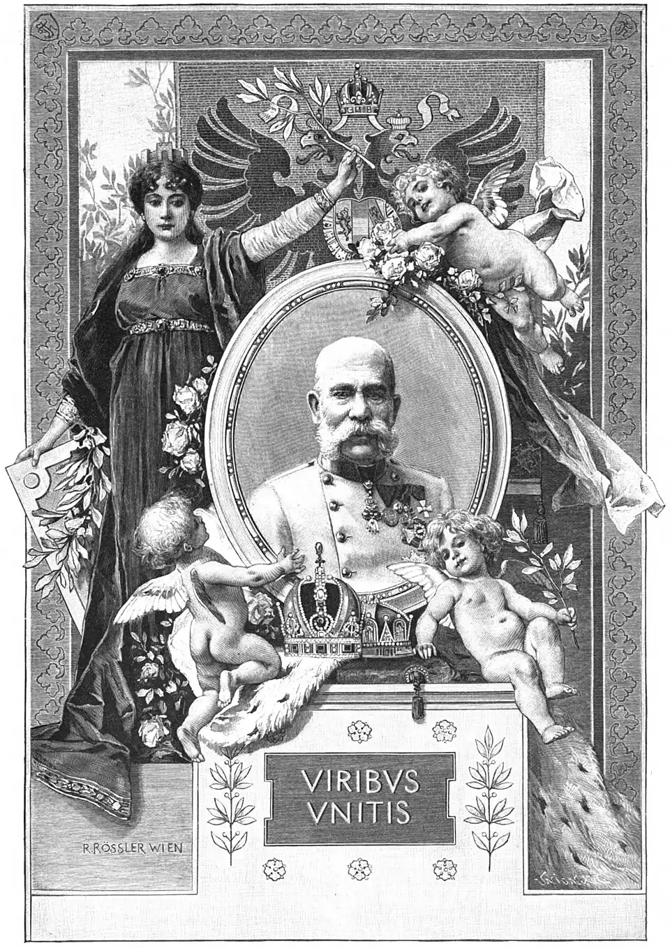 File:Die Gartenlaube (1898) b 0777.jpg (S) Kaiser Franz Joseph I. Nach einer Aufnahme von Hofphotograph Pitzner in Wien, mit Umrahmung von Rudolf Rößler