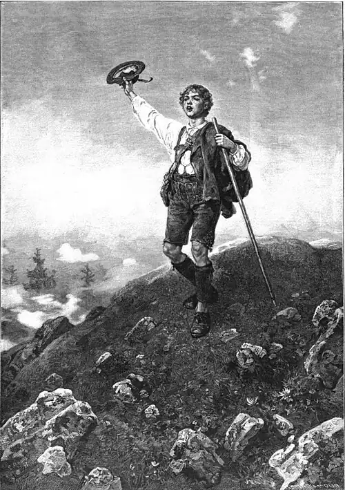 File:Die Gartenlaube (1898) b 0857.jpg „Ich bin vom Berg der Hirtenknab!“ Nach dem Gemälde von Ludwig Knaus