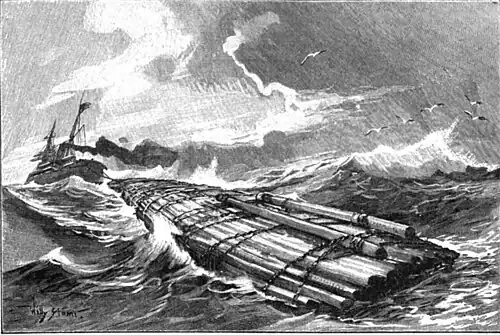 File:Die Gartenlaube (1899) b 0098_1.jpg Amerikanisches Riesenfloß im Schlepptau einrs Dampfers Nach einer Originalzeichnung von Willy Stöwer